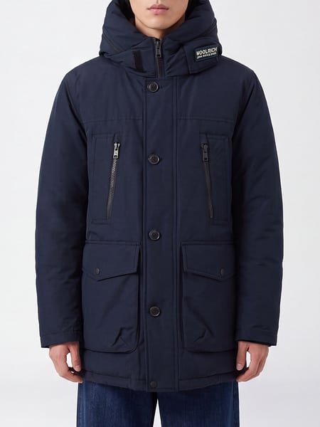 Woolrich Knee-Length Hooded Parka in Cotton Blend with Button Closure