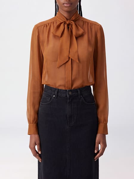 Lardini Sheer Viscose Blouse with Pussy-Bow Collar and Concealed Fastening