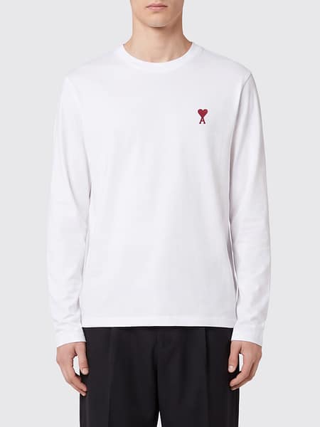 Ami Paris Long-Sleeved Organic Cotton T-Shirt with Embroidered Logo