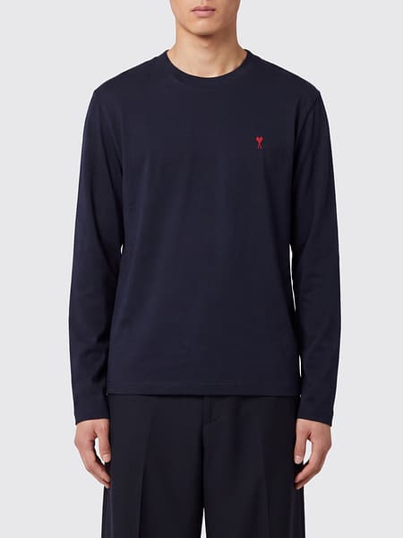 Ami Paris Long-Sleeved Organic Cotton T-Shirt with Embroidered Logo