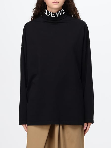 Relaxed Fit Cotton Turtleneck Loewe with Long Sleeves and Dropped Shoulders