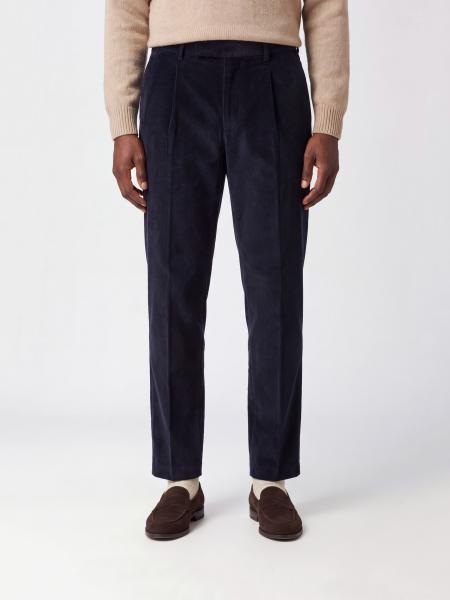 Slim Fit PT Torino Pleated Trousers in Corduroy with a Concealed Closure