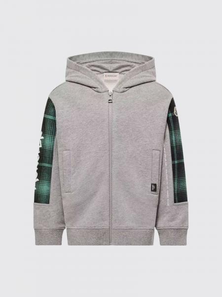 Boy's Tartan Cotton Hooded Zip-Up Sweatshirt Moncler with Logo