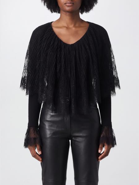 Blumarine Virgin Wool V-Neck Top with Lace Inserts