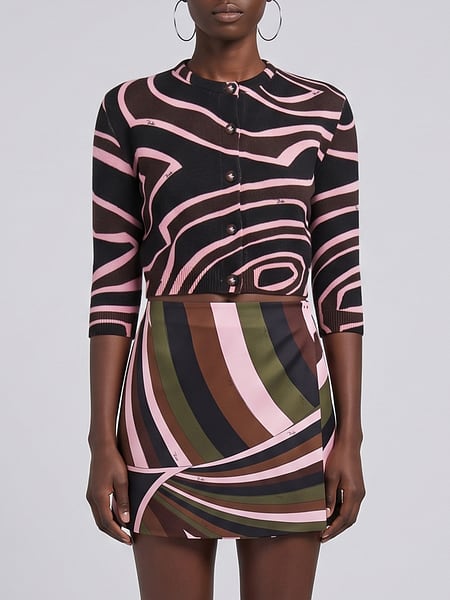 Pucci Cropped Abstract Print Wool Cardigan with Slim Fit