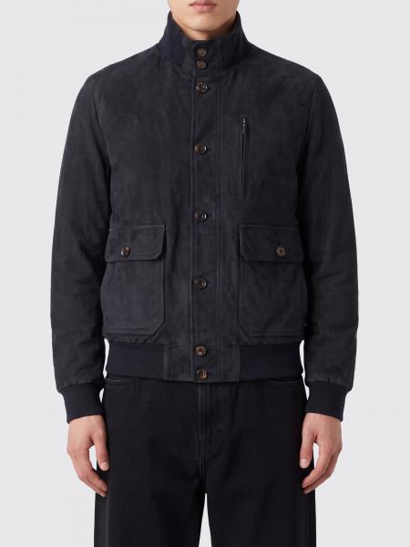 Moorer Suede Leather Bomber Jacket with High Collar and Elasticated Hem