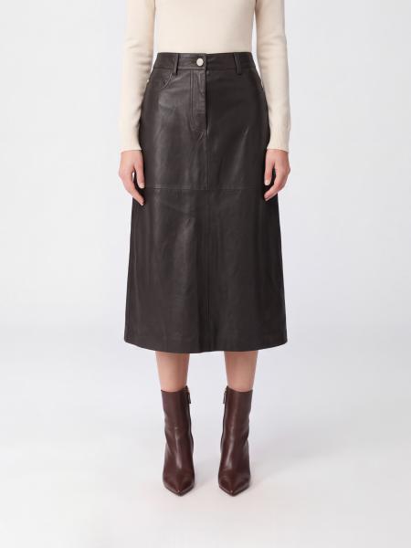 Gonna midi a tubino 'S Max Mara in pelle di agnello liscia a vita alta