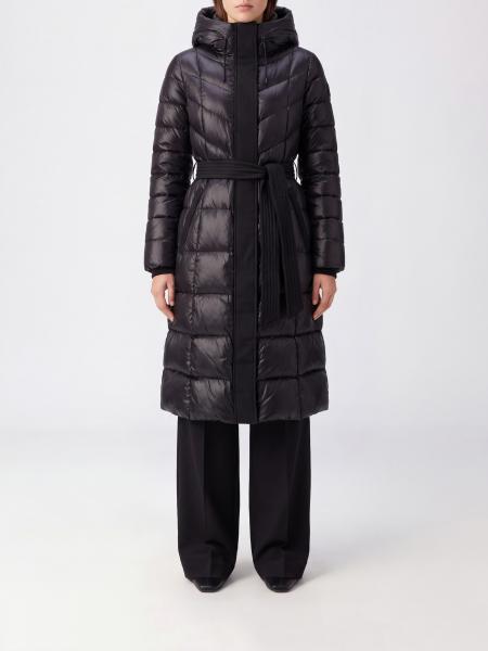Langer gesteppter Daunenmantel von Mackage aus recyceltem Nylon mit Kapuze und Gürtel