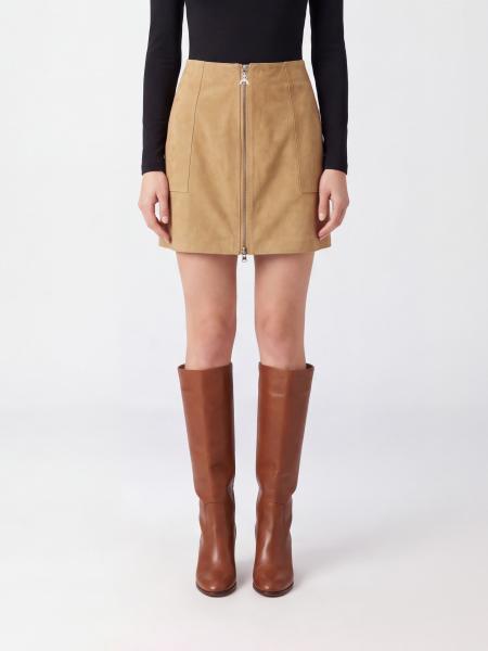 Patrizia Pepe High-Waisted Suede Leather Pencil Mini Skirt with Slit