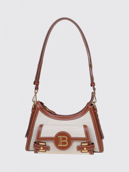 Bolso de hombro B-Buzz Balmain de lino y piel con monograma