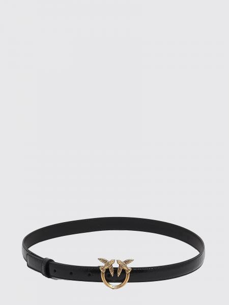 Pinko Love Berry Leather Belt with Love Birds Logo Buckle