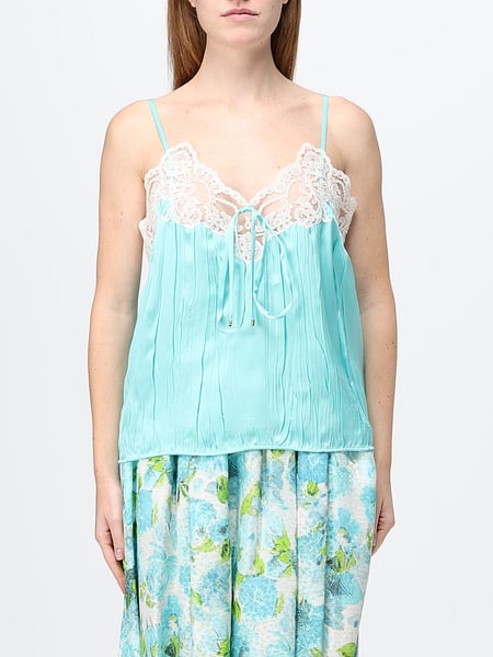 Silk Top Chloé with a V-Neck and Spaghetti Straps with Lace Inserts