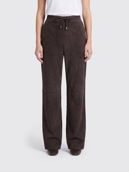 'S Max Mara High-Waisted Wide-Leg Trousers in Suede Leather