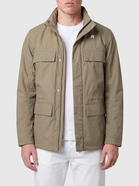 Short Windproof Cotton and Polyester Parka K-Way with Flap Pockets