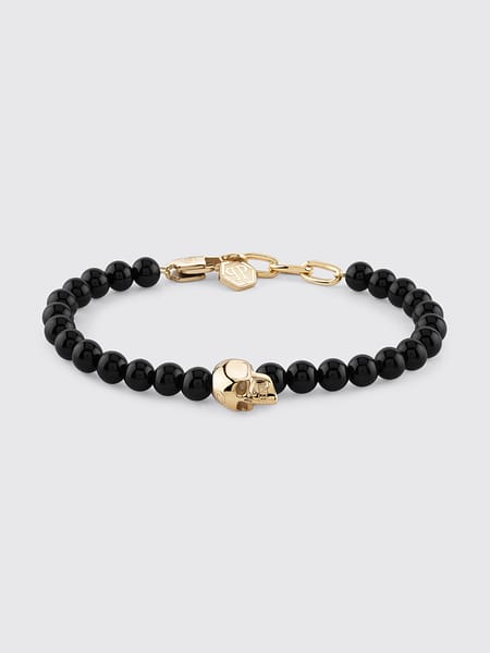 Skull Chrome-Plated Brass Bracelet Philipp Plein with Stones and Hexagon Logo