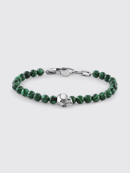Skull Chrome-Plated Brass Bracelet Philipp Plein with Stones and Hexagon Logo