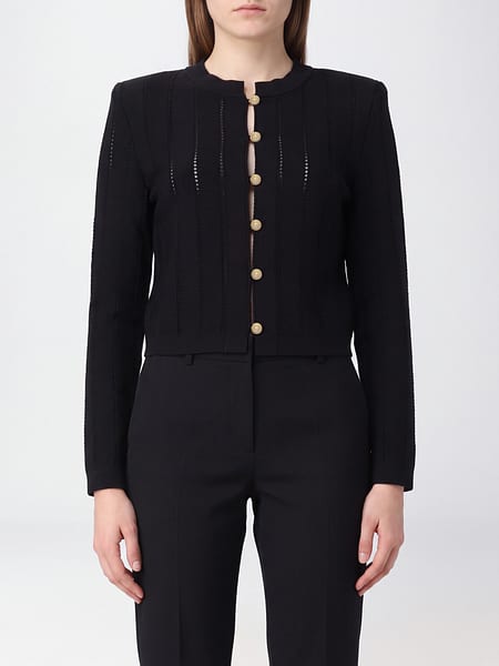 Balmain Crew Neck Viscose Cardigan with Embossed Buttons