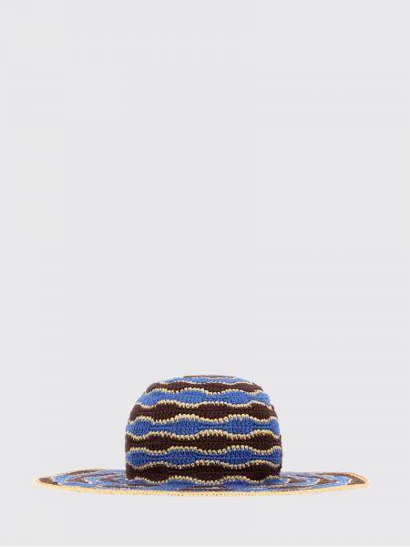 Cappello Fendi a tesa larga in cotone e viscosa a righe lavorato a crochet