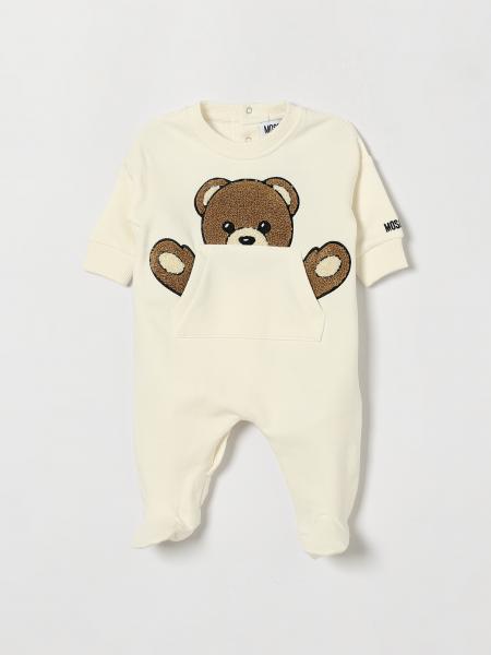 Baby's Cotton Teddy Bear Print Sleepsuit Moschino with Integrated Feet