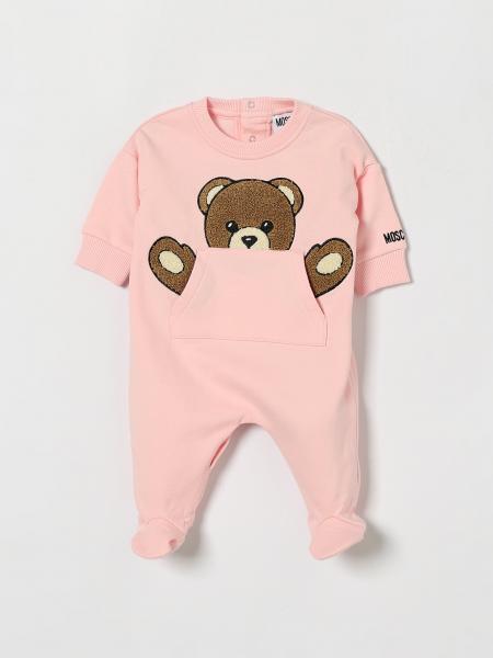 Baby's Cotton Teddy Bear Print Sleepsuit Moschino with Integrated Feet
