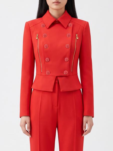 ELISABETTA FRANCHI クレープ製 ダブルブレスト クロップドバイカージャケット