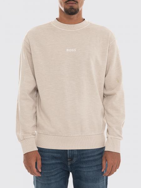 Felpa girocollo Boss in cotone con logo a contrasto e spalle cadute
