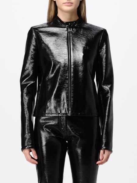 Courrèges Faux Leather Biker Jacket with High Neck and Zip Closure