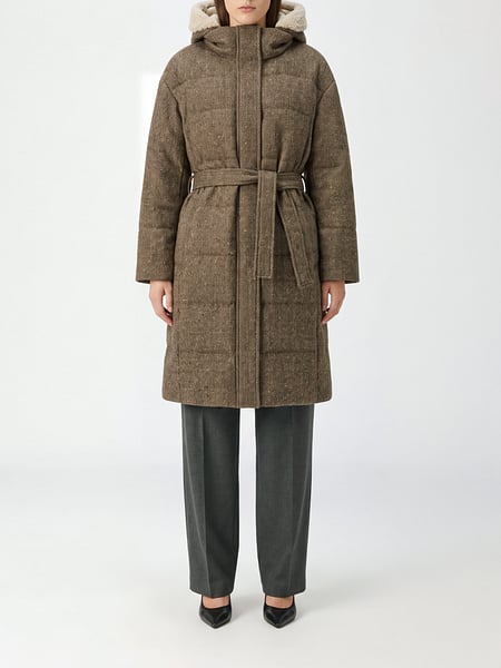 Brunello Cucinelli Long Virgin Wool Puffer Coat with Shearling Hood
