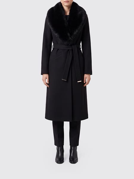 Manteau long peignoir Michael Kors en laine mélangée avec col en fourrure