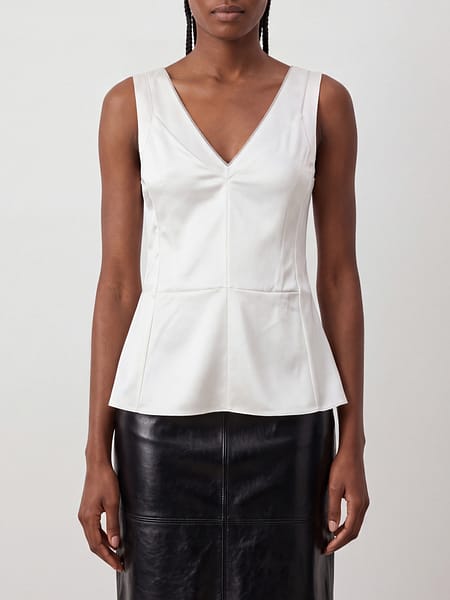 Brunello Cucinelli Silk Top with V-Neck and Thin Straps