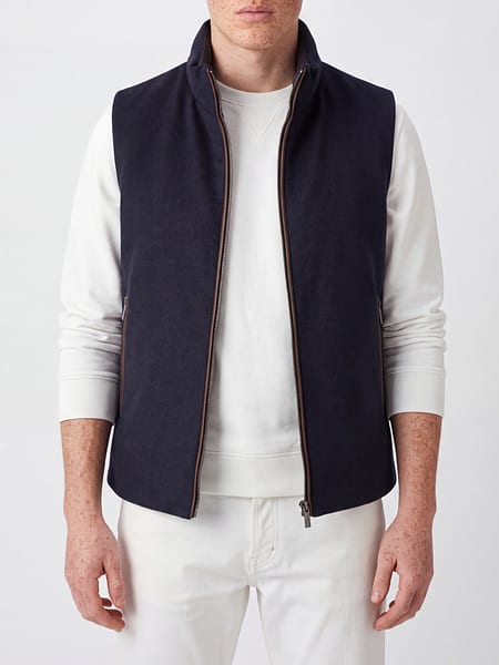 Moorer Padded Virgin Wool and Cashmere Vest with High Collar