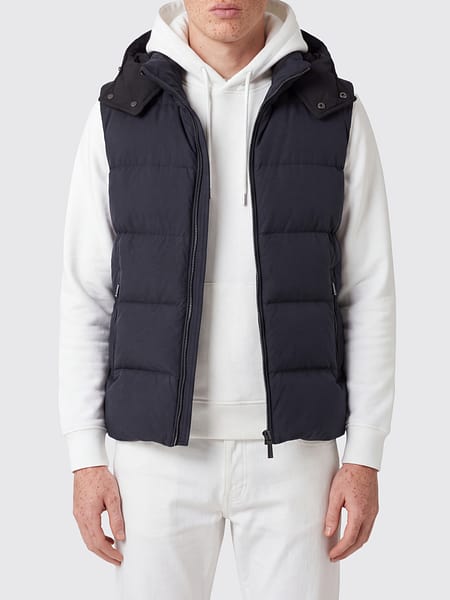 Moorer Water-Repellent Quilted Polyester Vest with Detachable Hood