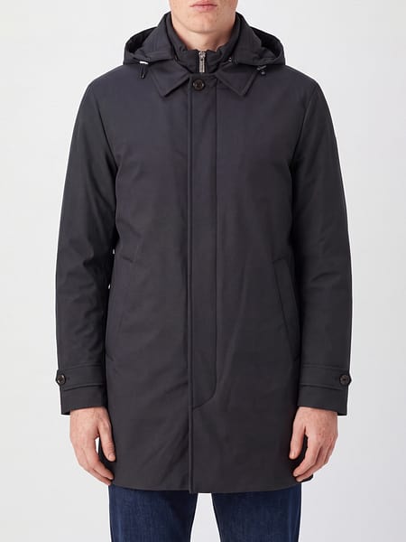 Moorer Knee-Length Single-Breasted Trench Coat with Hood