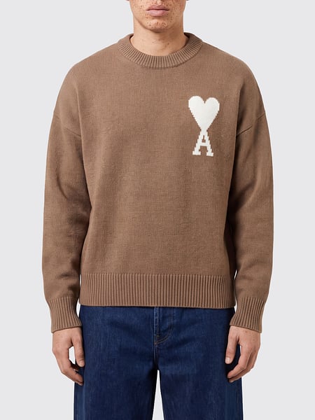 Crewneck Jumper AMI PARIS in Alpaca and Wool Blend with Jacquard Logo