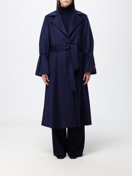 Beatrice Brandini Cashmere Caban Coat with Scarf Neck and Romantic Ruffles