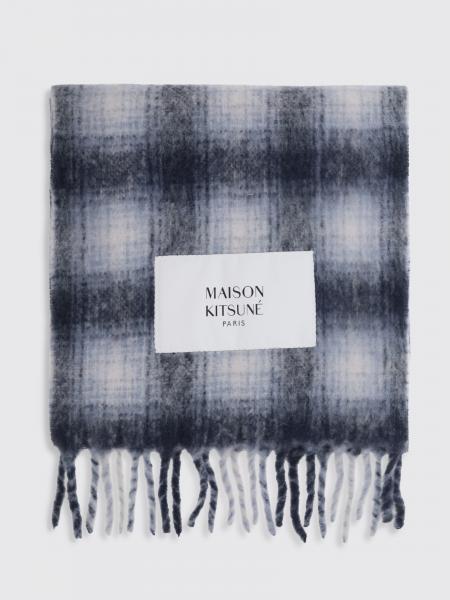 Maison Kitsuné Alpaca Wool Blend Check Scarf with Fringed Edges