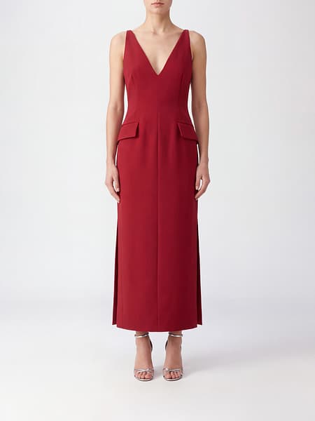 SPORTMAX 女士 V 领露肩修身缎面中长款紧身连衣裙
