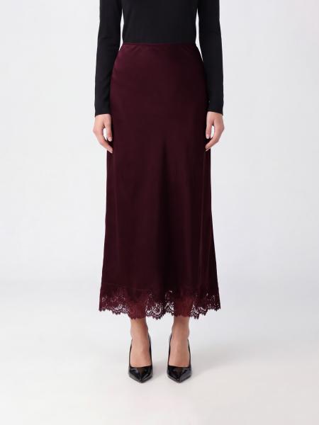 Rixo High-Waisted Satin Pencil Midi Skirt with Lace Inserts