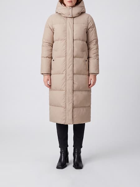 Woolrich Kelly Long Down Jacket in Alpaca and Virgin Wool with Hood