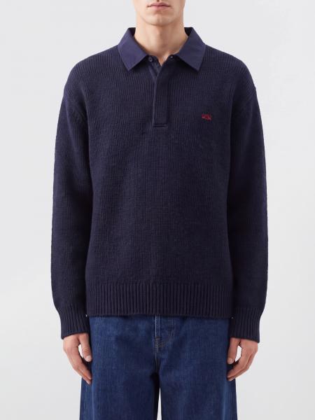 Long-Sleeved Wool Knit Polo Loewe with Ribbed Collar and Cuffs
