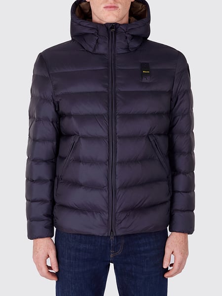 Quilted Polyamide Short Down Jacket Blauer with Hood and Duck Down