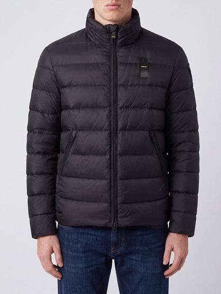 Quilted Nylon Short Puffer Jacket Blauer with High Neck