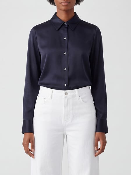 Vince Slim Fit Check Silk-Blend Shirt with Classic Collar