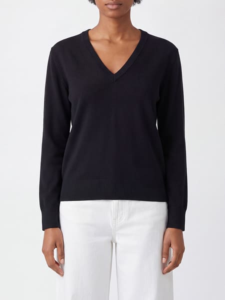 Vince V-Neck Cotton-Blend Jumper with Long Sleeves