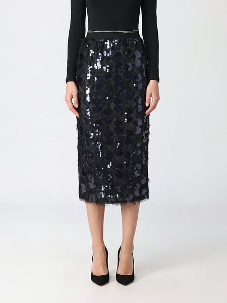 Semicouture Embellished Pencil Midi Skirt with Sequins and Fringes