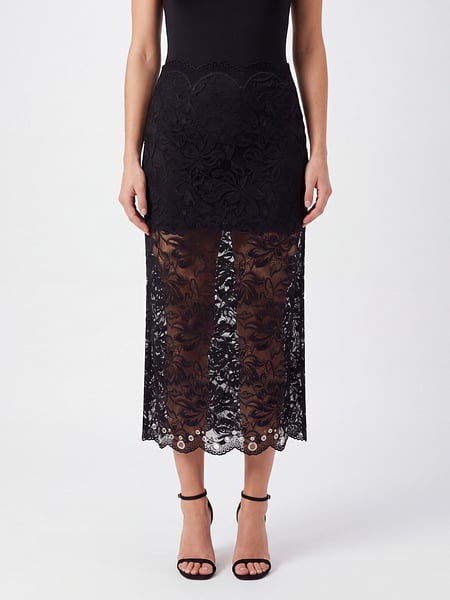 Rabanne High-Waisted Pencil Midi Skirt crafted in fine Stretch-Lace