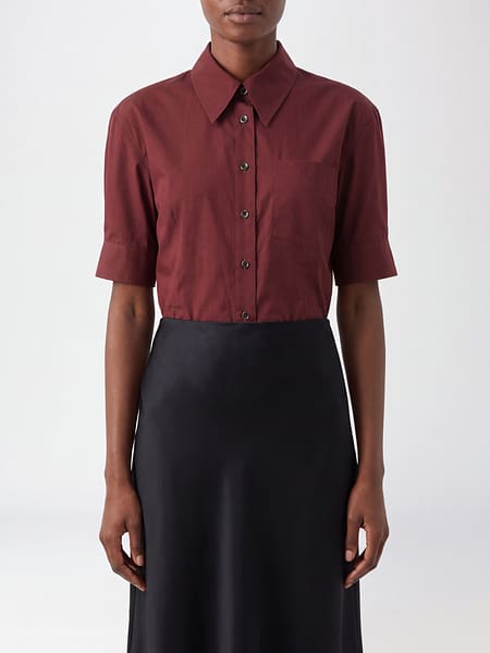 Rabanne Short-Sleeved Cotton Shirt with Pointed Collar and Patch Pockets