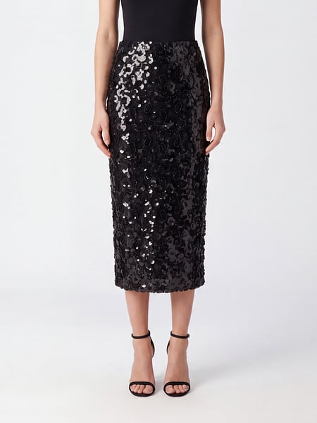 Herskind Sequin and Bead Embellished Pencil Midi Skirt with Back Slit