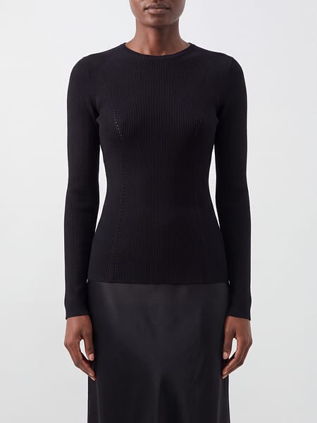 Herskind Slim Fit Long-Sleeved Crewneck Top in Genuine Leather