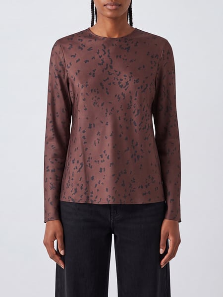 Alysi Crewneck Pure Silk Blouse with Abstract Print and Long Sleeves